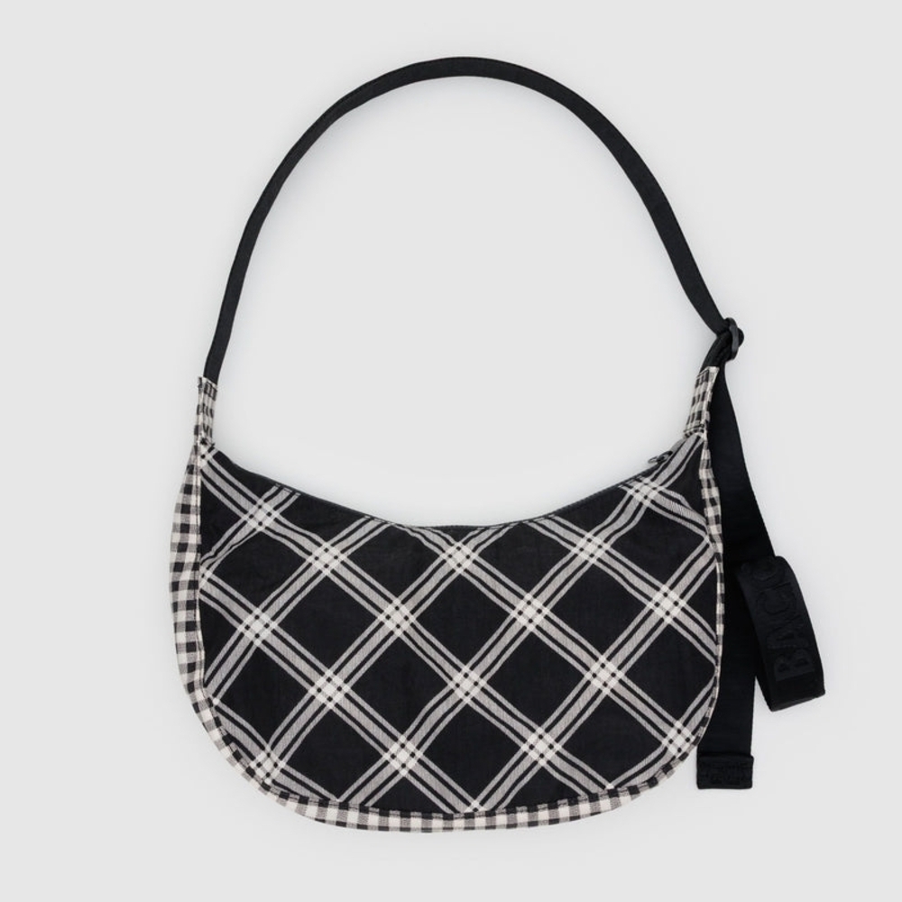 NWT Baggu Reversible Mixed Plaid Medium Crescent Bag